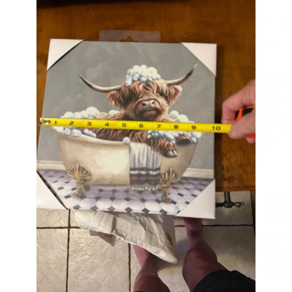 Sign of the Times Pig and Highland Cow in Bathtub Canvas Wall Art Set of 2 10x10
